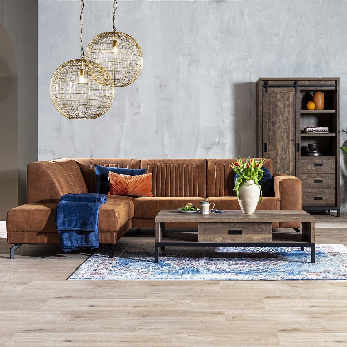 Hoekbank Elia Cognac Links